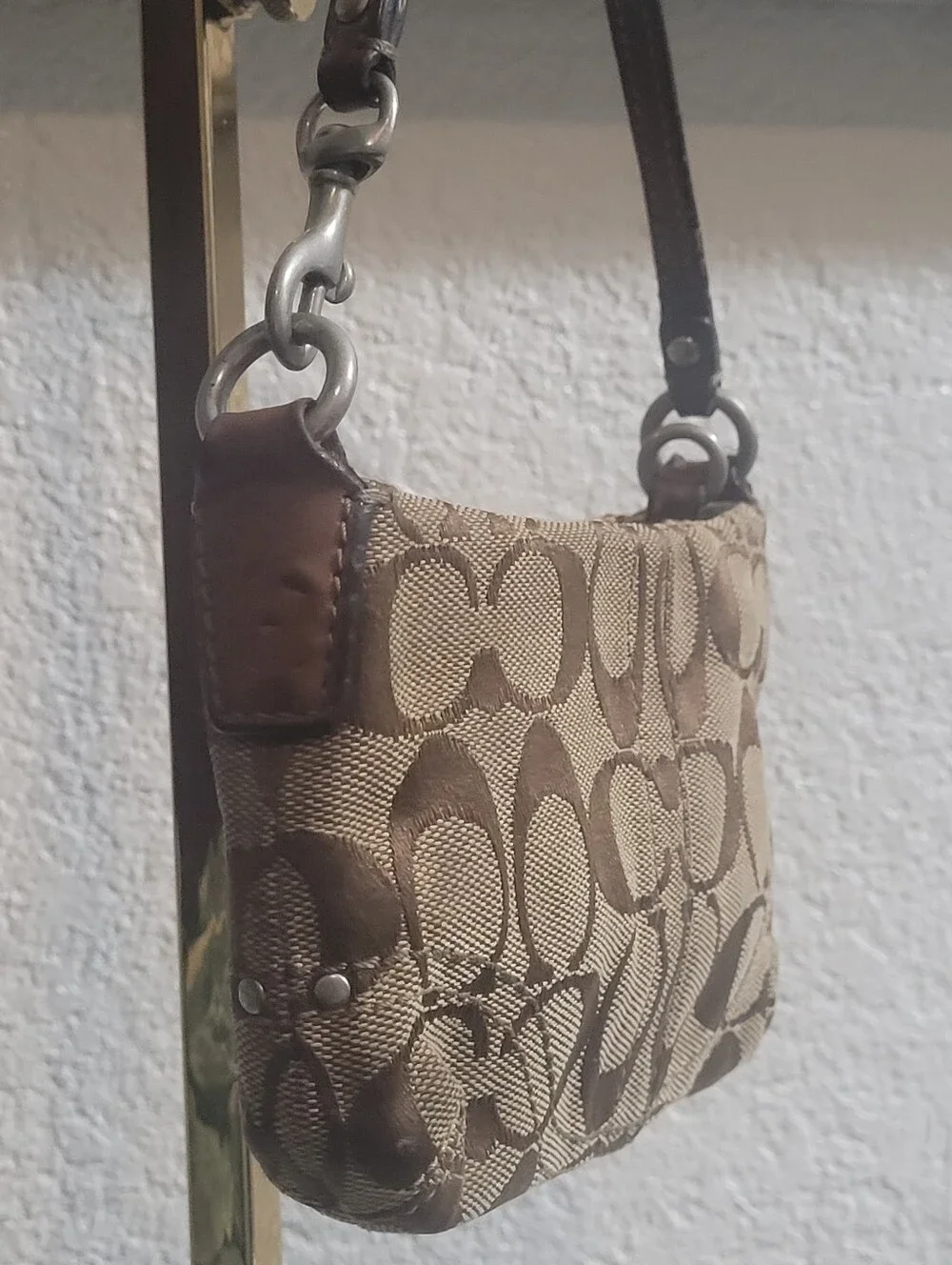 Vintage Coach Brown Signature Jacquard Mini Shoulder Bag